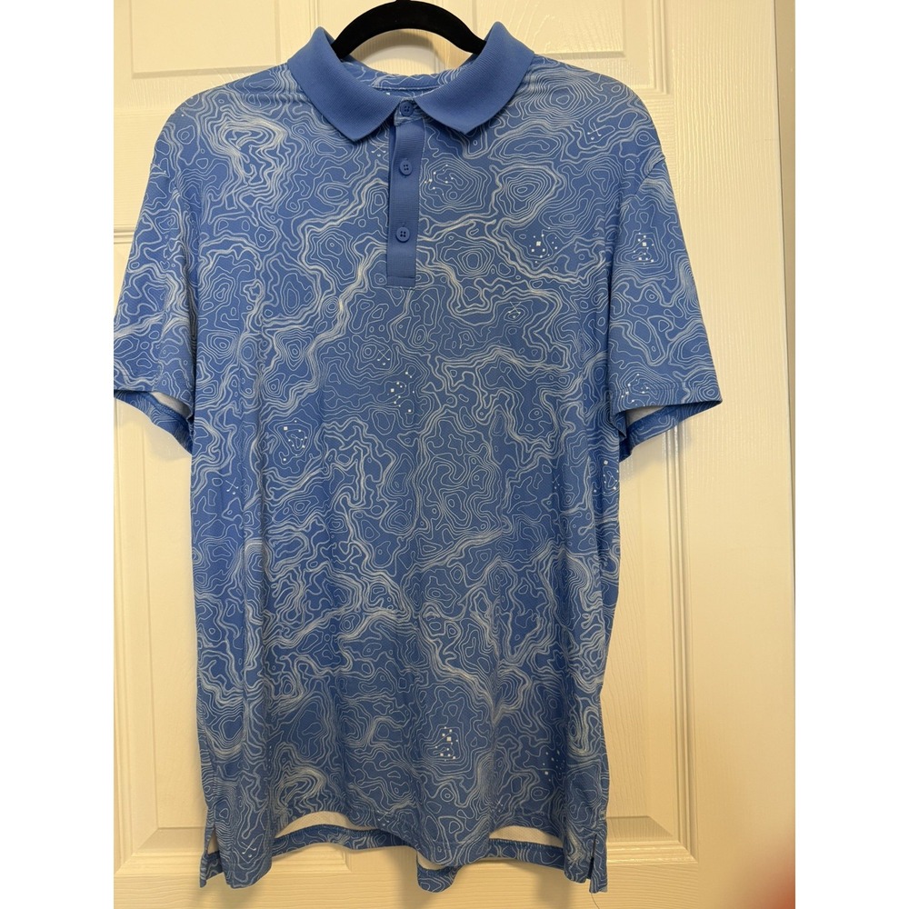 FLX Medium Blue Topographic Pattern Polo Shirt